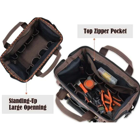 30-Pockets Canvas tool bag, 14-Inch Heavy Duty tool bag, Waxed Canvas tool bags heavy duty, Tool duffel, Lineman tool bag, Electrician tool bag, Tool Carhartt 16-Inch 30 Pocket Toolbag Carhartt Brown - 40.6x30.5x24.1 cm